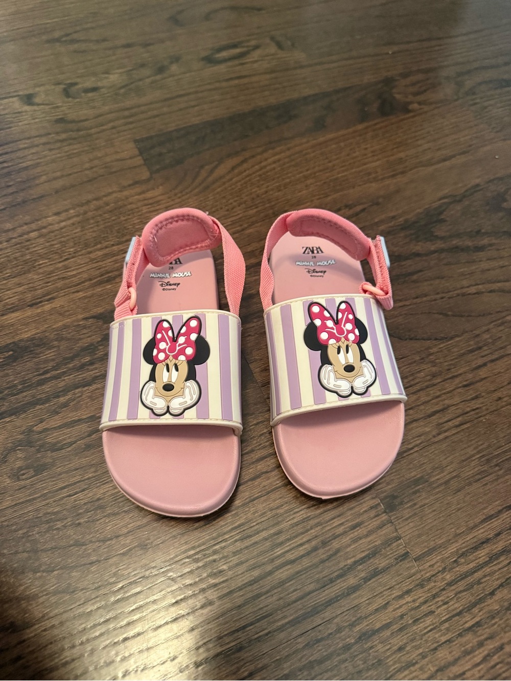 Zara Pink Minnie Mouse Kids Sandals with Purple Stripe Detail